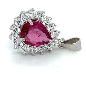 Rubellite 1.70ct White Gold Finish Silver Pendant